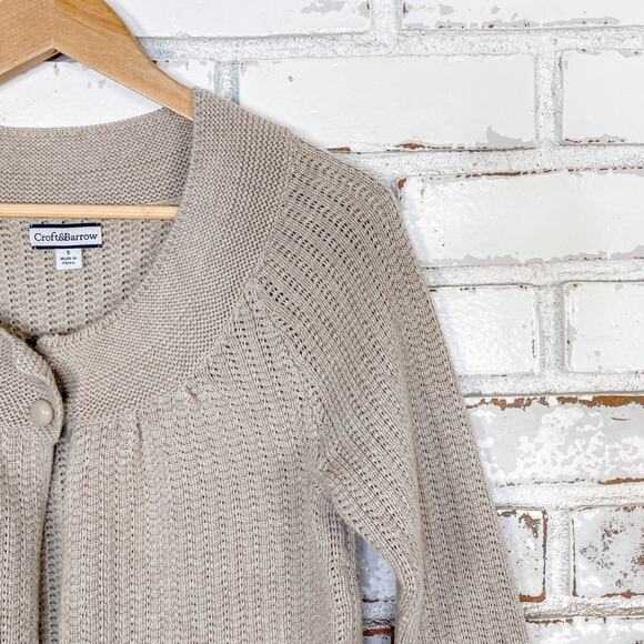 Croft & Barrow Neutral Coastal Cottagecore Grandma Knit Cardigan Retro S - Picture 1 of 6